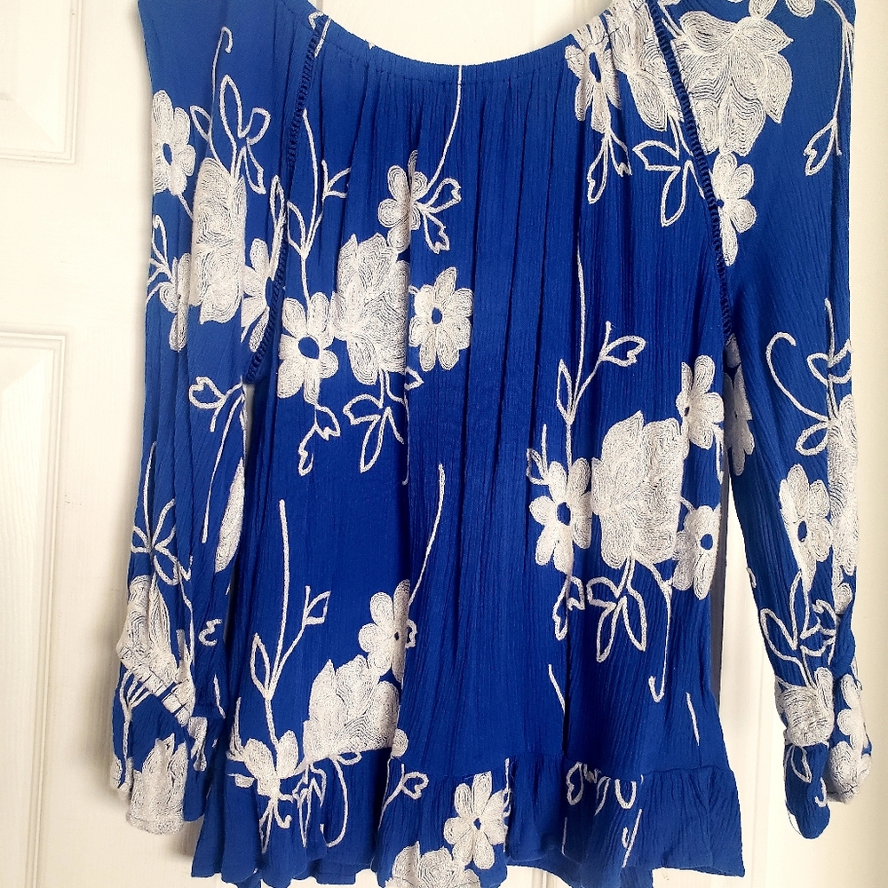 Royal blue embroidered top